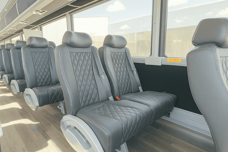 interior of Lansing Minibus Company charter bus